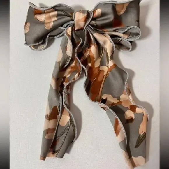 NEW Anthropologie Copper & Gray Silk Bow Hair Clip - Picture 2 of 2